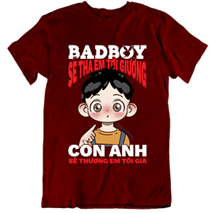 Áo lớp Oversize màu hồng nhạt phối cổ đỏ đô hình in cute